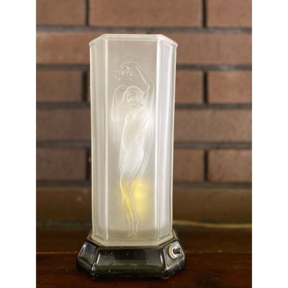 Vintage Tiffin #16265 Art Deco Nude Lady Dancing Glass Torchiere Lamp with Embos - Picture 2 of 8